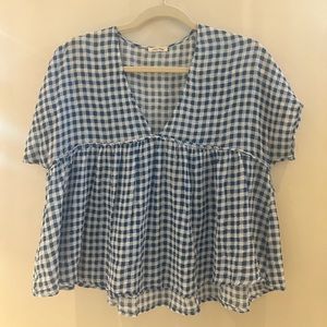American Vintage Flowey Gingham Blue & White Blouse (size XS but fits like a S)